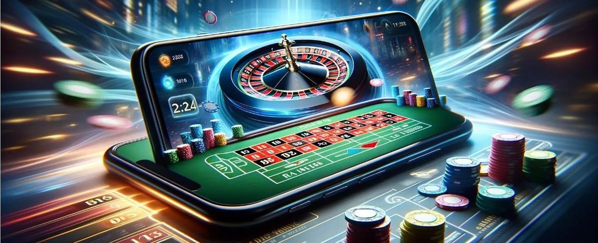 Dynamic online casino background with login interface elements